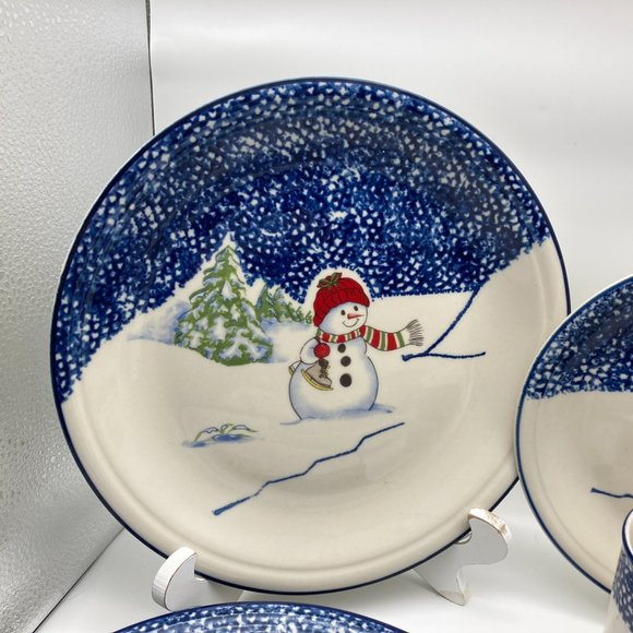 VTG 18 pcs Thomson Pottery Snowman Christmas Spongeware Dinnerware & Drinkware - Picture 8 of 14